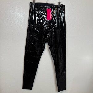 Commando Black Faux Patent Leather Leggings Size Large NWT